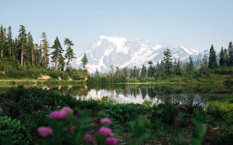 森林 湖 贝克山 美国华盛顿 Bing 5K桌面壁纸5120×3200