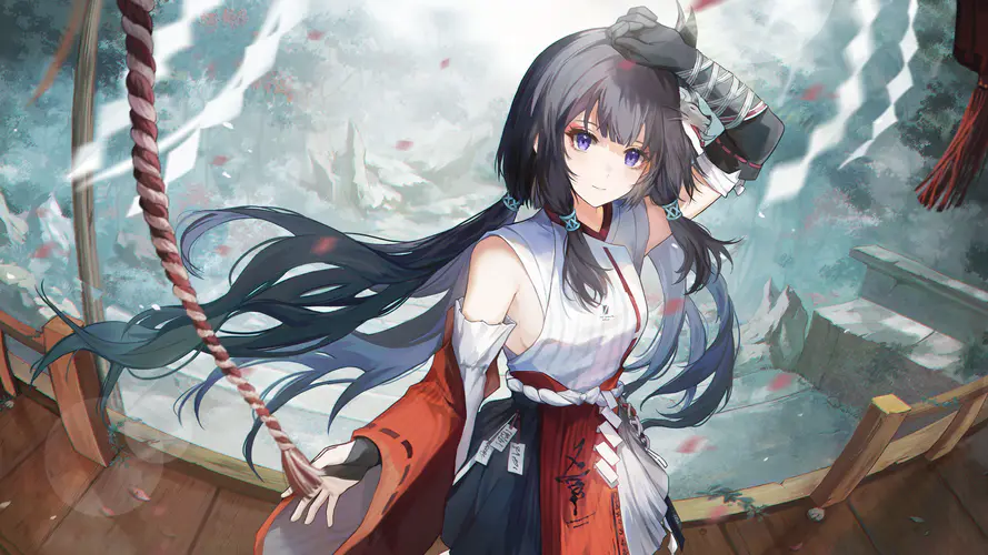 动漫女孩黑发花瓣8K壁纸 精美壁纸，为您的屏幕增添色彩