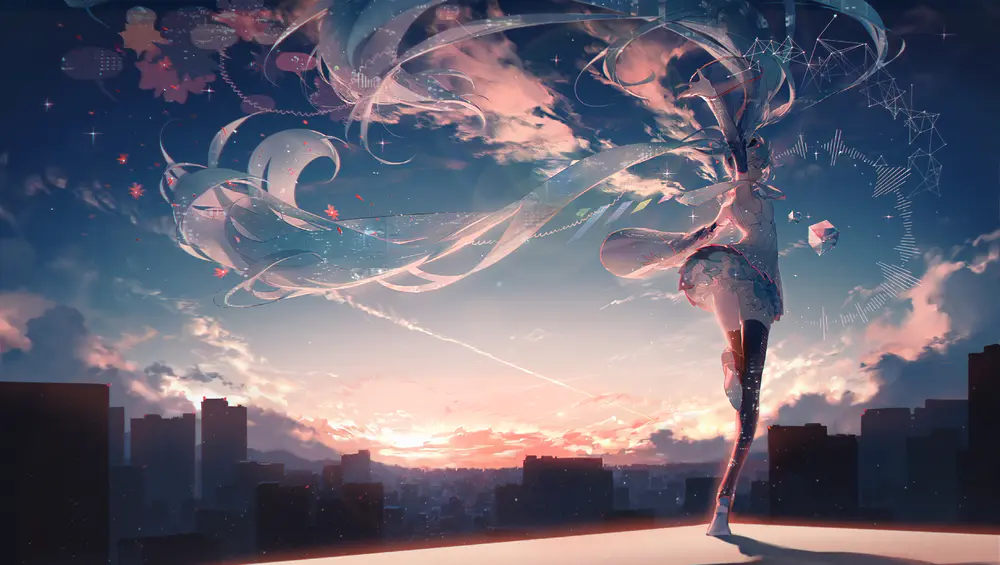 初音未来唯美都市夜景壁纸