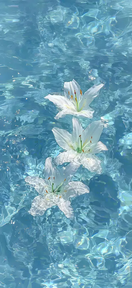 水中白色百合花壁纸