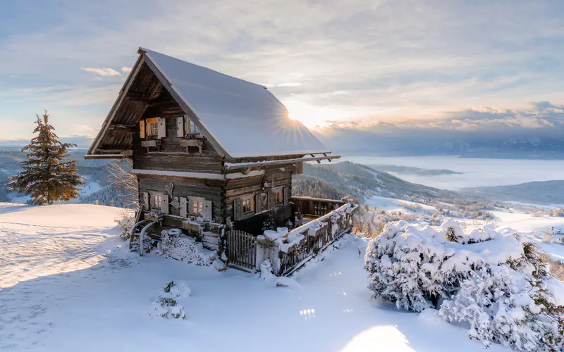 雪山 木屋 马格达伦斯堡 奥地利 5K桌面壁纸5120×3200