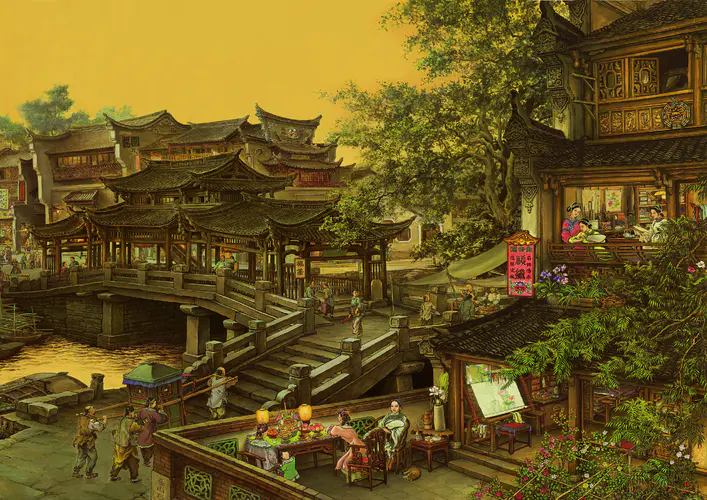 古代建筑与人物绘画 1920×1080高清历史主题壁纸