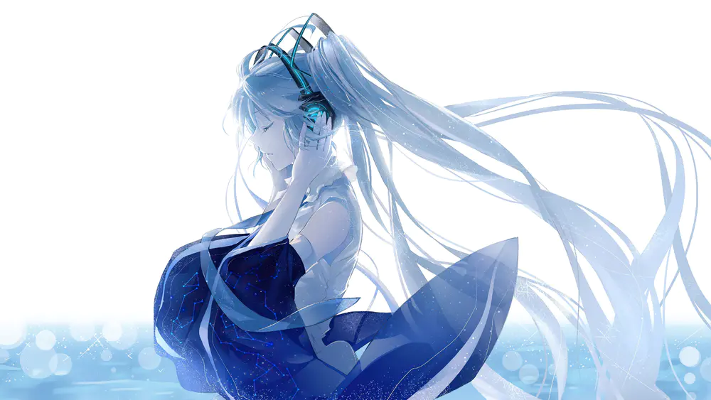 蓝色调唯美少女听歌壁纸