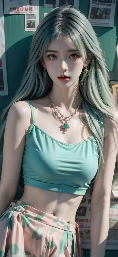 清新少女壁纸 绿发美人写真