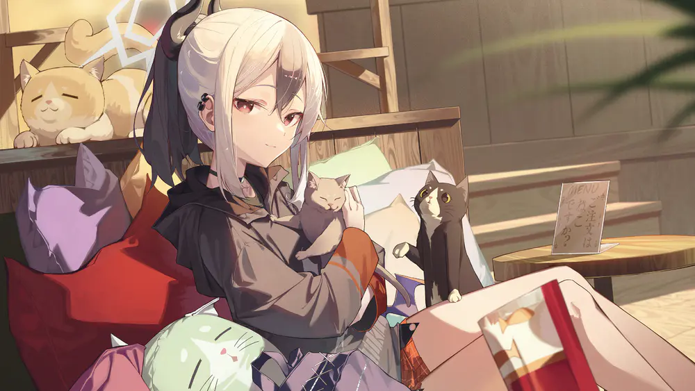 二次元可爱猫咪与动漫少女4K电脑桌面壁纸