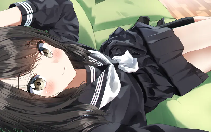 黑头发动漫女孩的4K壁纸 微笑、黑眼睛与校服