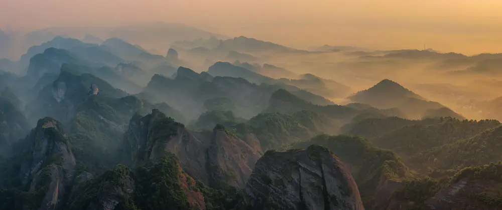 湖南日出连绵山脉全景自然美3440×1440风景壁纸