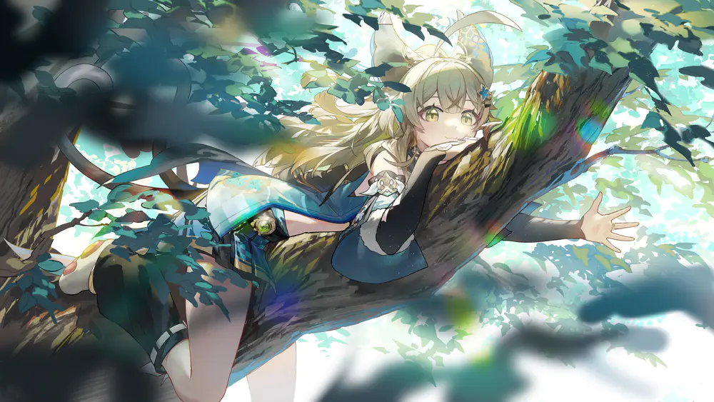 树上休憩的可爱少女壁纸