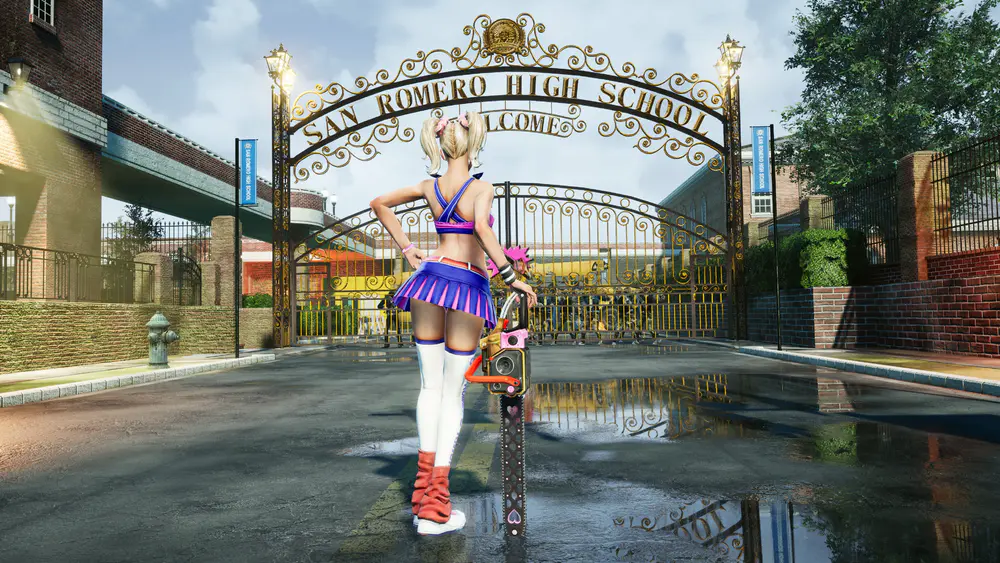 4K高清晰度的电子游戏主题壁纸 金发女孩、棒棒糖、电锯与高中啦啦队场景