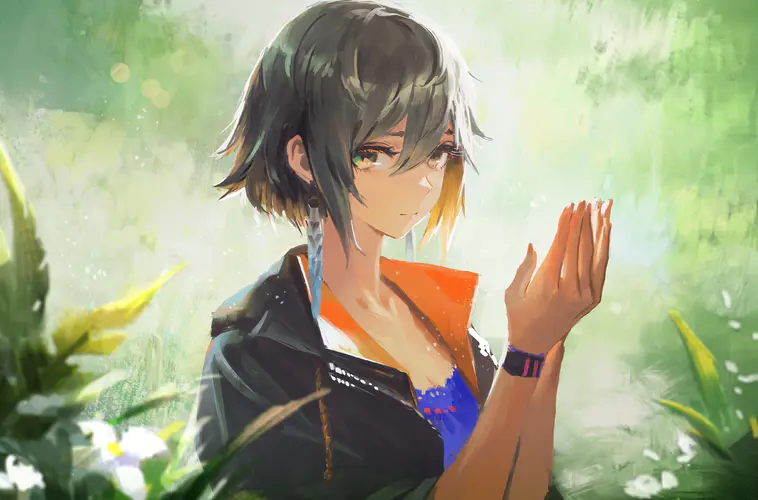 动漫女孩短发耳环4K壁纸