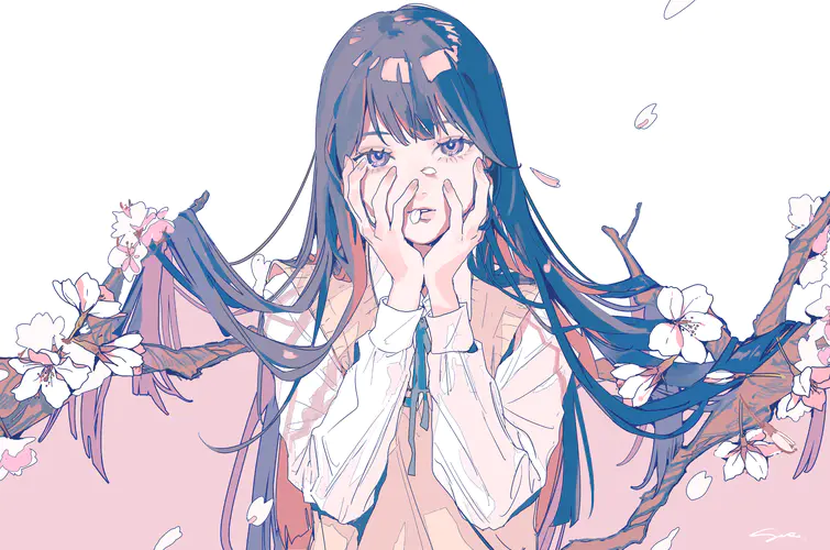 动漫女孩与樱花 8K高清壁纸
