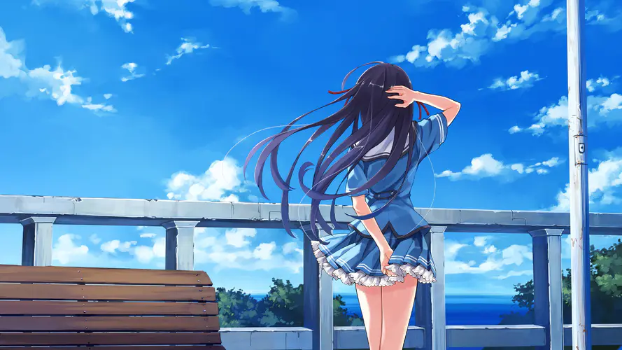 动漫女学生4K壁纸 云天空下的校服女孩