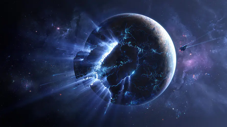 科幻小说奇幻太空背景 行星破碎与星星4K壁纸