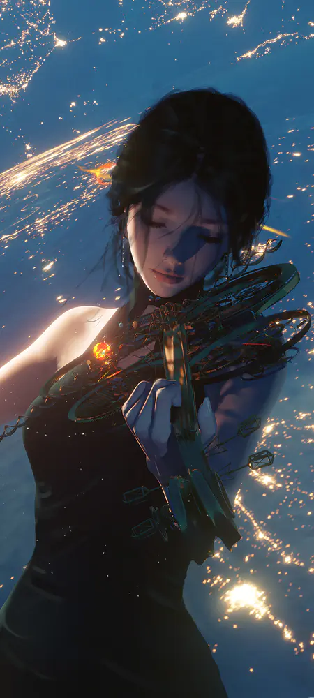 宇宙星空旗袍女子提琴壁纸