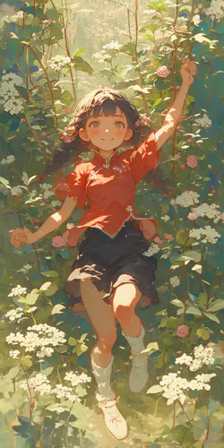 少女花园漫步插画高清手机壁纸