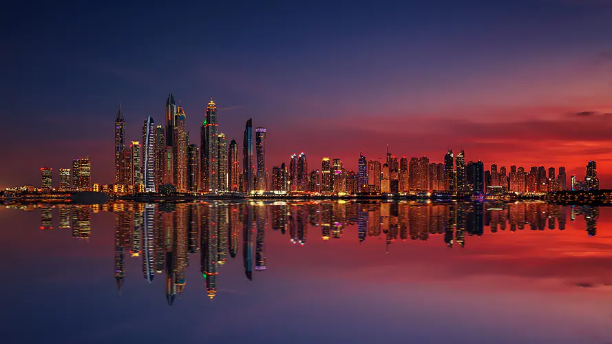 迪拜码头日落城市夜晚风景4k壁纸3840×2160