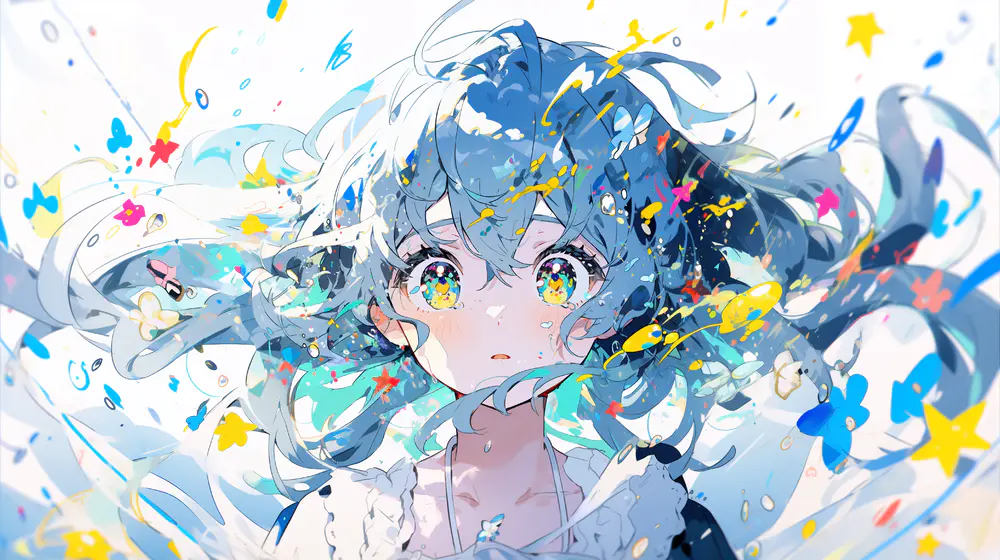 梦幻蓝发少女星光眼眸唯美动漫壁纸