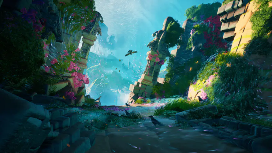 AI艺术创作的4K风景壁纸 鸟儿飞舞的天堂