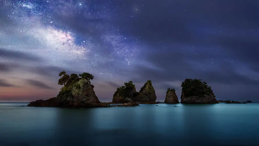 星空 海 石头 树 4k风景壁纸3840×2160