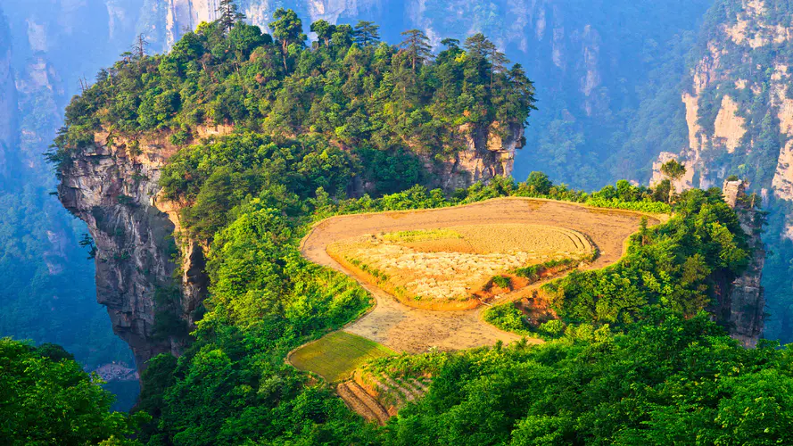 悬崖上的田地风景4k壁纸