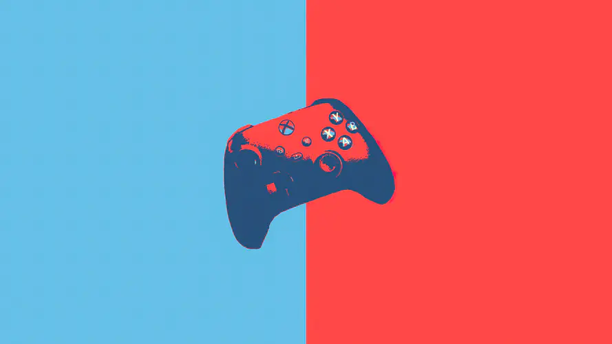 AI艺术创作的游戏手柄4K壁纸 双色调极简主义设计