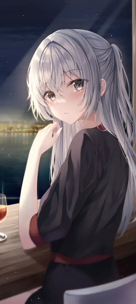 夜色下的清纯少女回眸壁纸