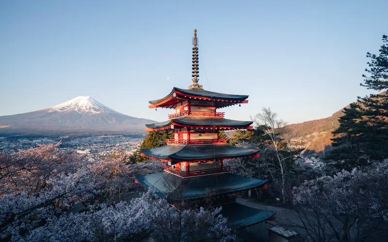 樱花 忠灵塔 富士山 东京 日本 5K桌面壁纸5120×3200