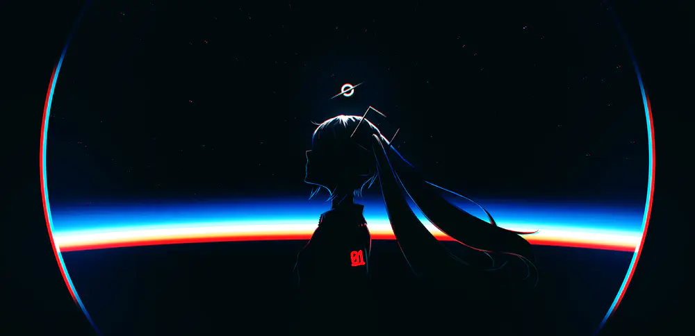 二次元少女星空剪影壁纸