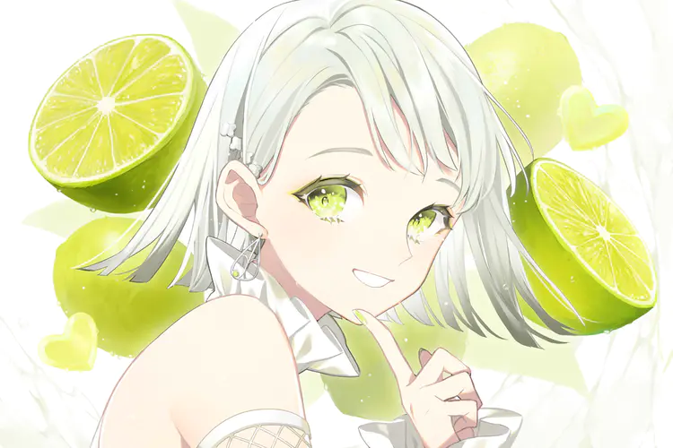 动漫女孩银发绿眼微笑手酸橙4K壁纸