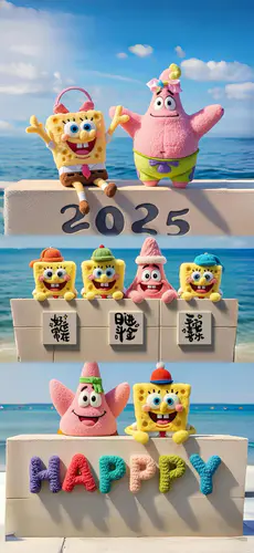 海绵宝宝新年快乐壁纸 2025新春手机壁纸