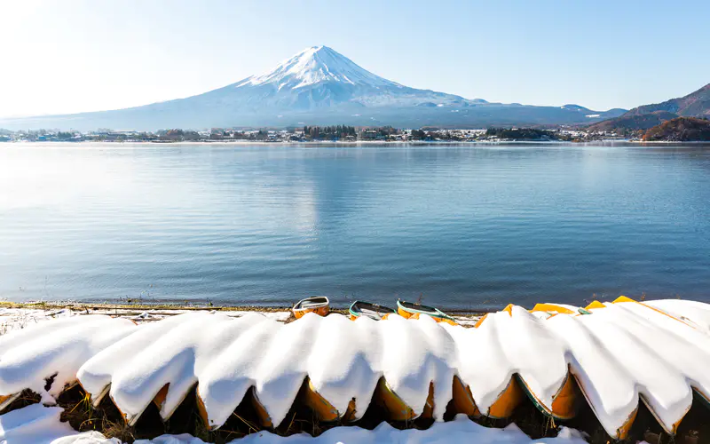 富士山 2021 日本 冬天 雪 湖 5K桌面壁纸5120×3200 照片