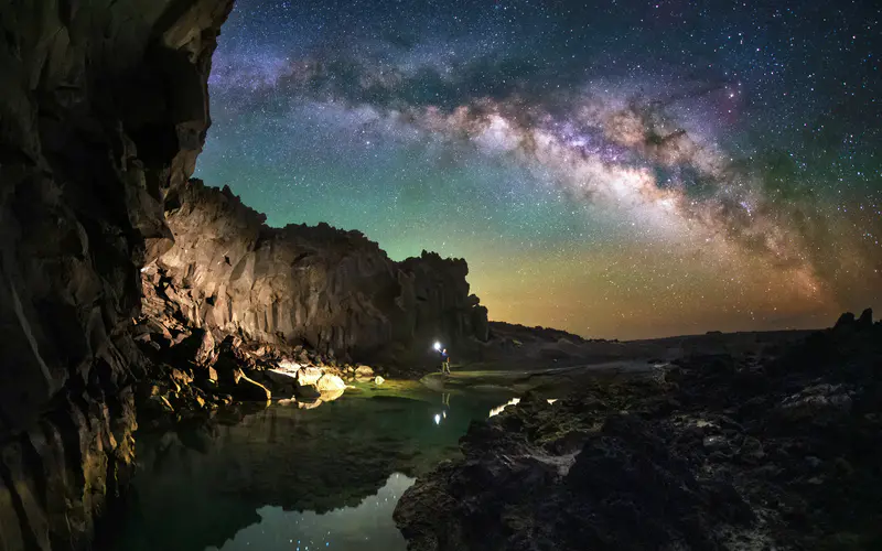 银河系 星空 山谷 湖 拉帕尔玛 西班牙 5K桌面壁纸5120×3200