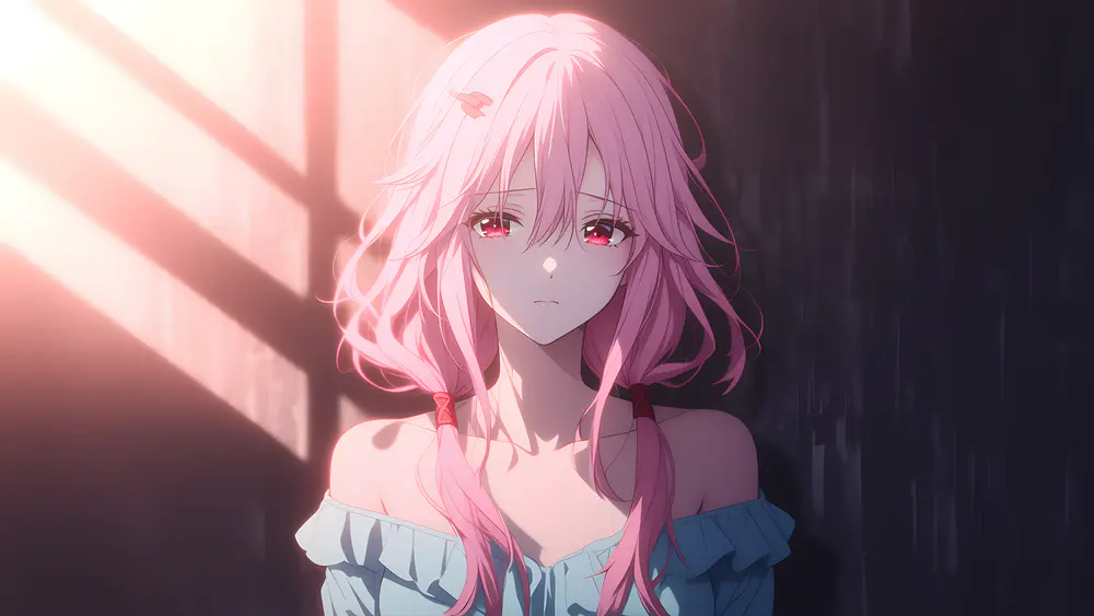 雨夜落寞粉发少女动漫唯美壁纸