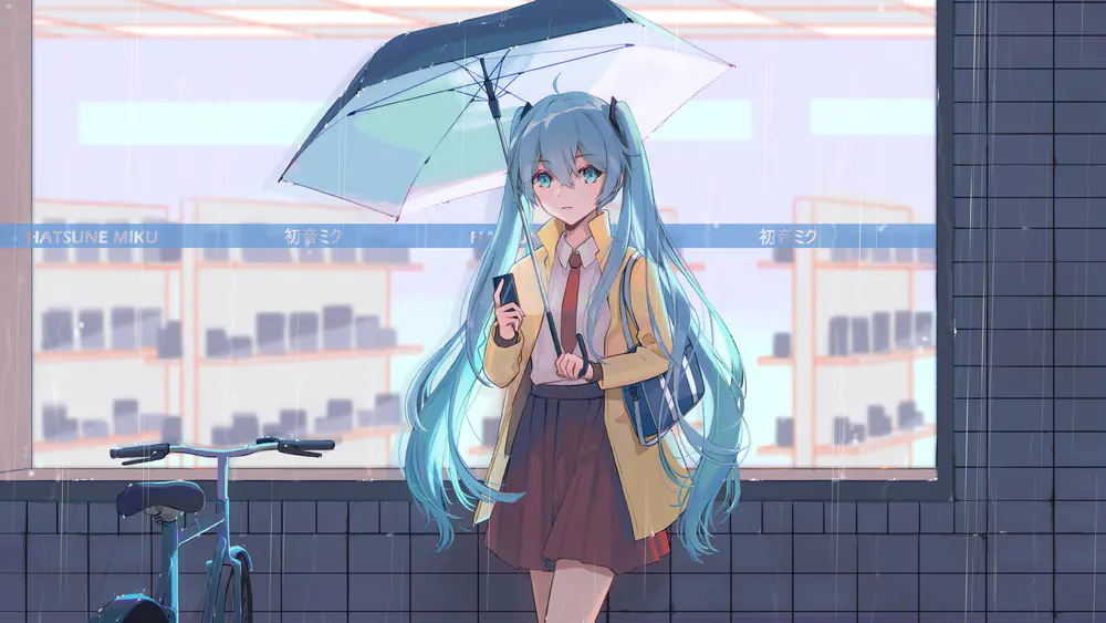 初音未来雨中街景壁纸