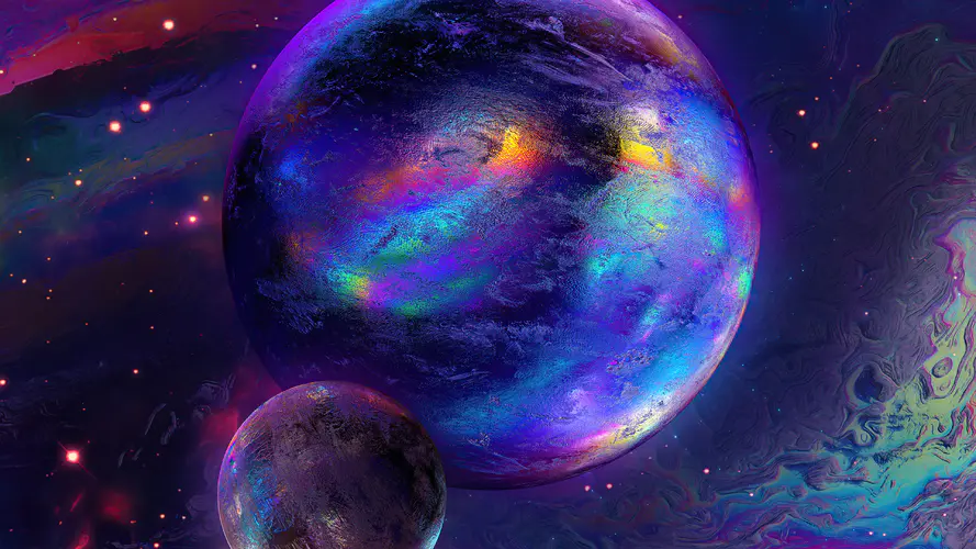 多彩星球空间抽象艺术 4K高清壁纸，AI创作