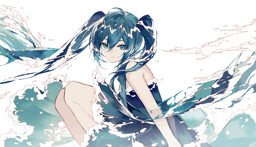 动漫女孩初音双尾水海浪4K壁纸