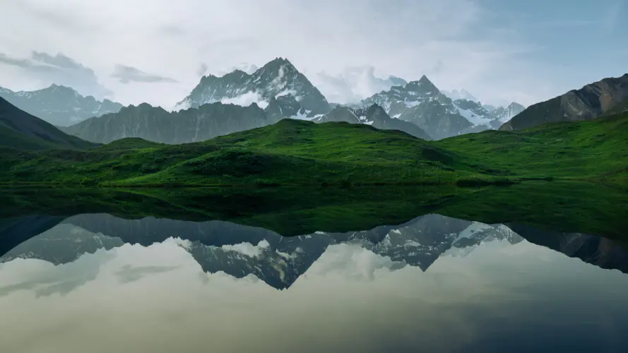 自然 风景 山脉 云 天空 水草 山丘 雪 4K壁纸