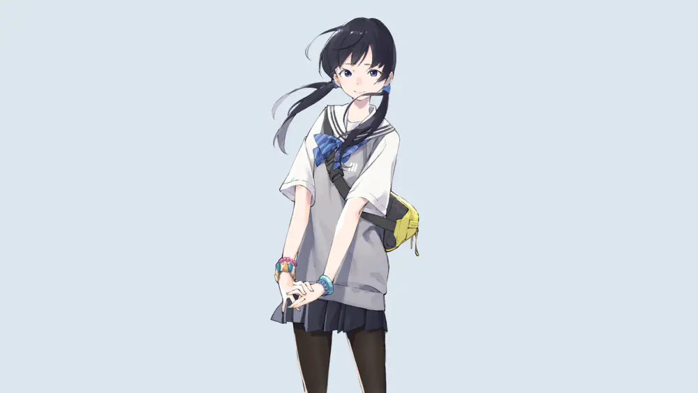 动漫女孩微笑原创人物 4K高清壁纸，校服与领结的完美结合
