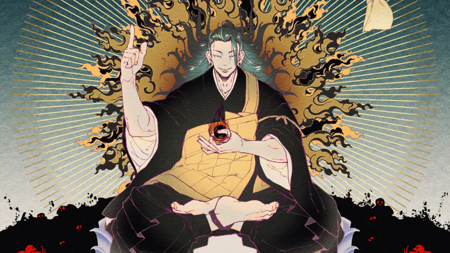 动漫男孩长发盘腿耳环4K壁纸 – 极简主义背景