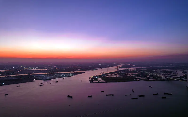 河口,港口,日落,2022,地平线,5K桌面壁纸5120×3200,照片