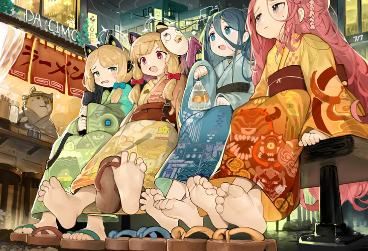 动漫女孩的节日 4K壁纸，脚部特写与蓝色档案和服萝莉