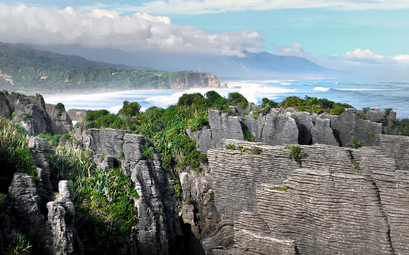 奇怪的岩石丛林 草 海岸 海滩 5K桌面壁纸5120×3200