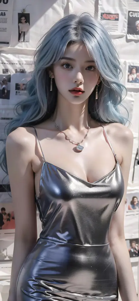 银色吊带长裙美女壁纸