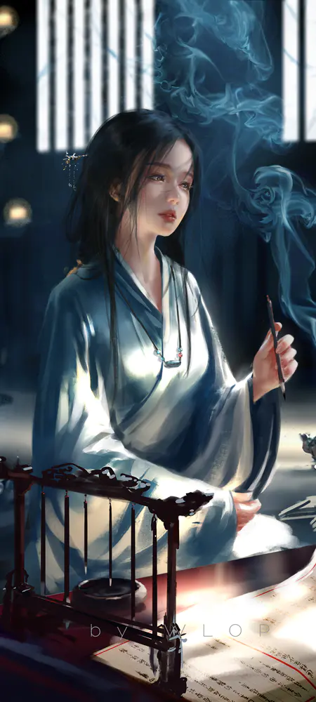 水墨古风女子书写意境壁纸