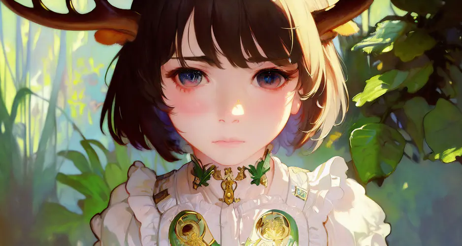 幻想艺术 短发女人与鹿角，4K壁纸