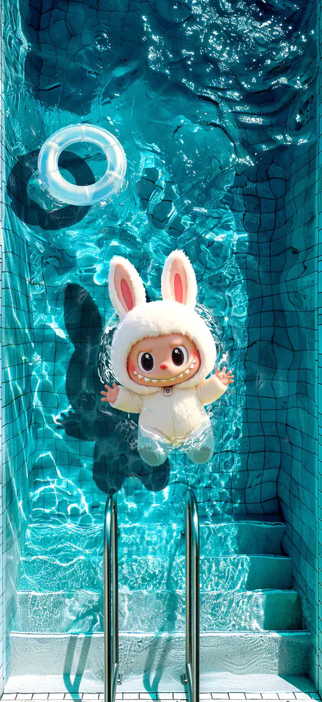 水中嬉戏的可爱兔子壁纸