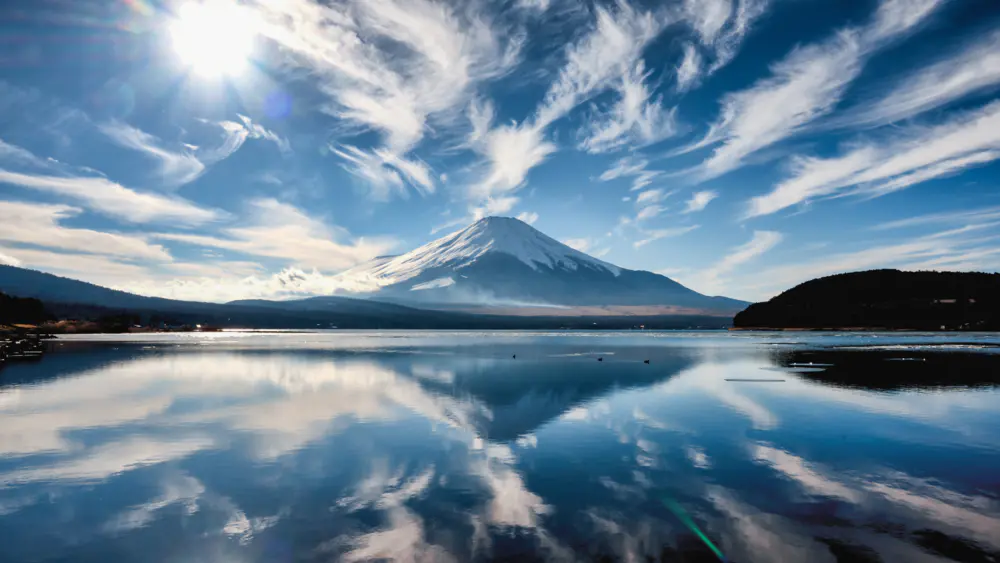 富士山倒影自然风光4K电脑桌面壁纸