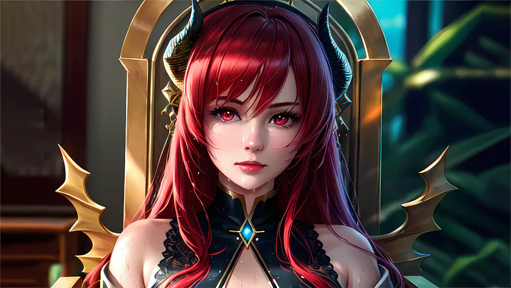 4K高清壁纸 女性龙女艺术插画，王座与喇叭主题