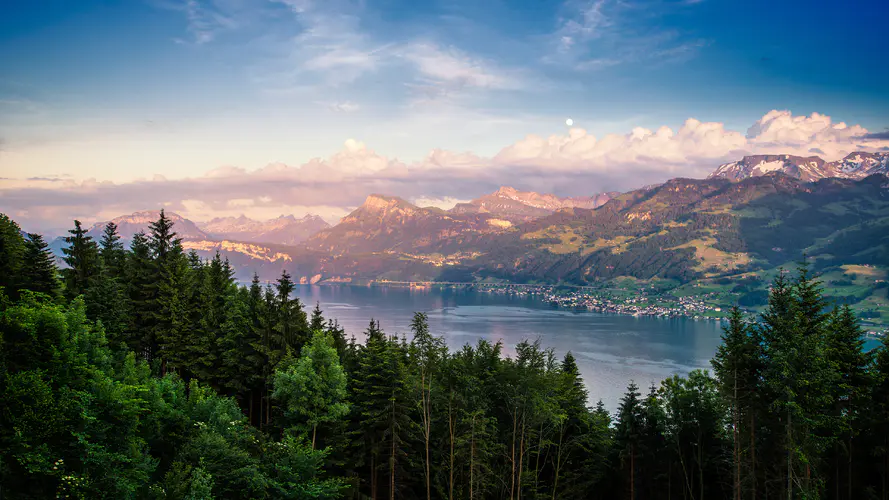 湖泊 森林 群山 风景 壁纸 自然 美景 夕阳 旅游 高清4K桌面壁纸