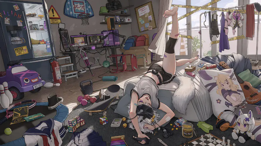 白发虚拟女孩4K壁纸 梦幻般的房间场景